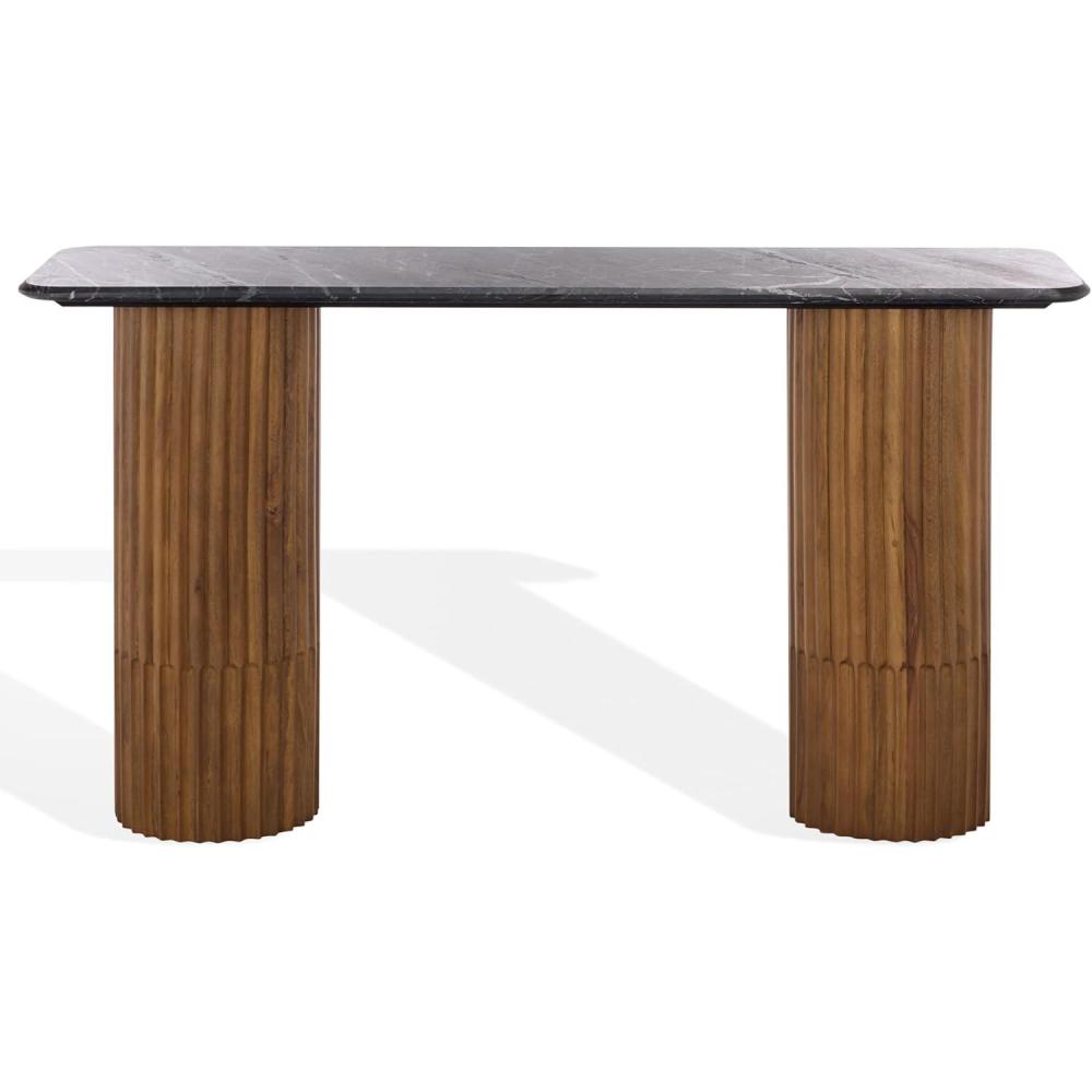 image:imageSAFAVIEH Couture Collection  Treyshawn Walnut Solid Wood Console Table Rectangular Fluted Base Accent SFV6411AWalnutBlack
