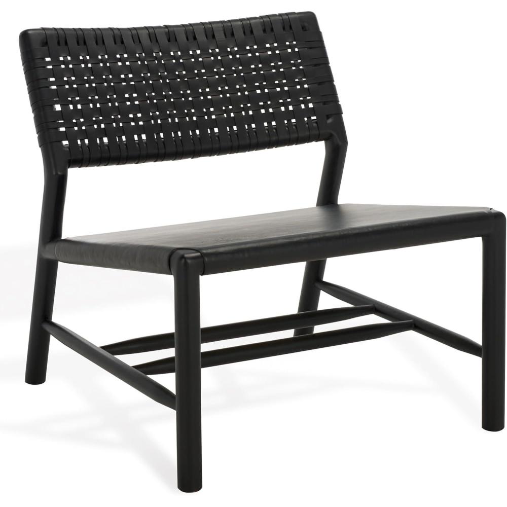 image:imageSAFAVIEH Couture Collection Valdina Black Woven Leather Accent Chair Low Profile Design Solid Wood Frame Fully Assembled SFV1904ABlackBlack