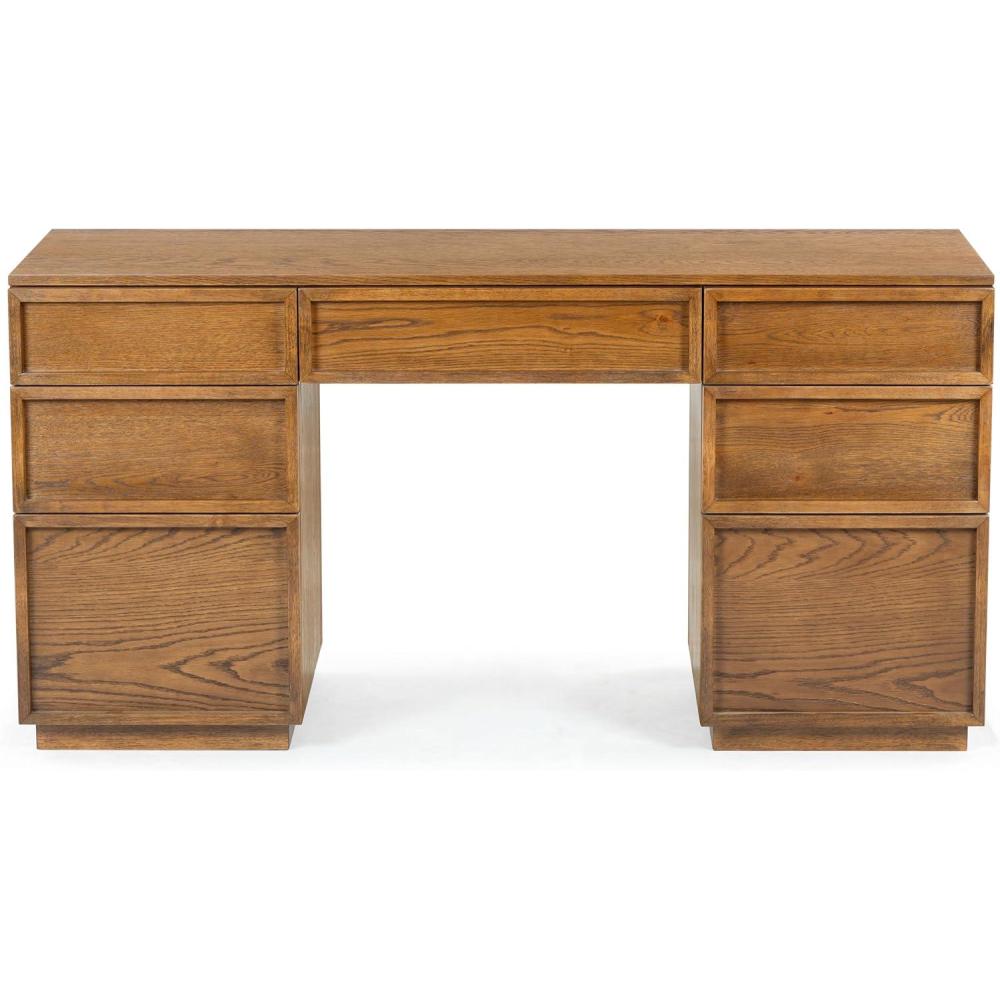 image:imageSAFAVIEH Couture Collection Zeus Black Wood 7Drawer Desk Modern Storage Writing Table SFV4220CMedium Oak