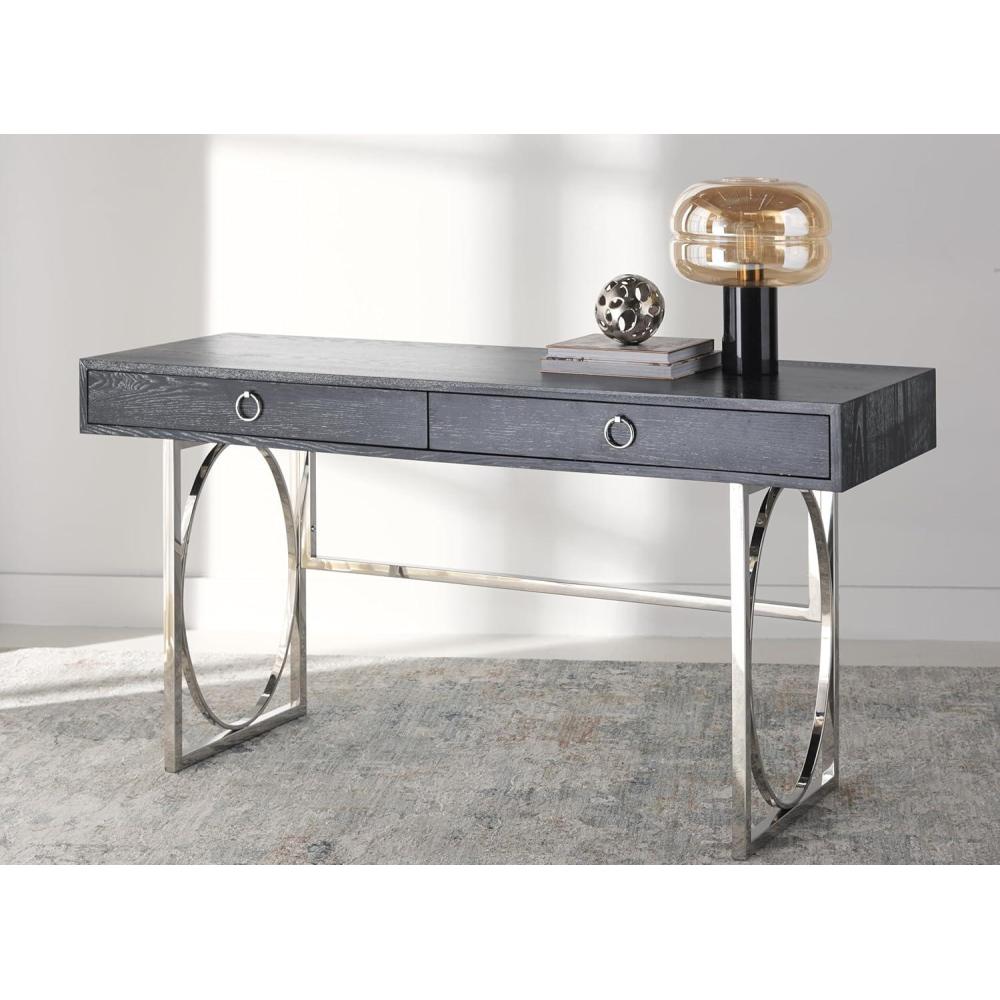 image:imageSAFAVIEH Couture Collection Estella Modern Black Cerused OakSilver 2Drawer Desk