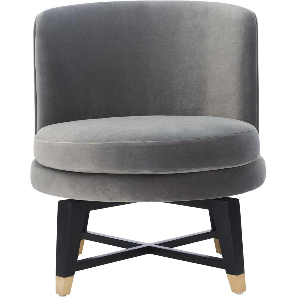 image:imageSAFAVIEH Couture Collection Trinity Charcoal Grey Velvet Swivel Accent Chair