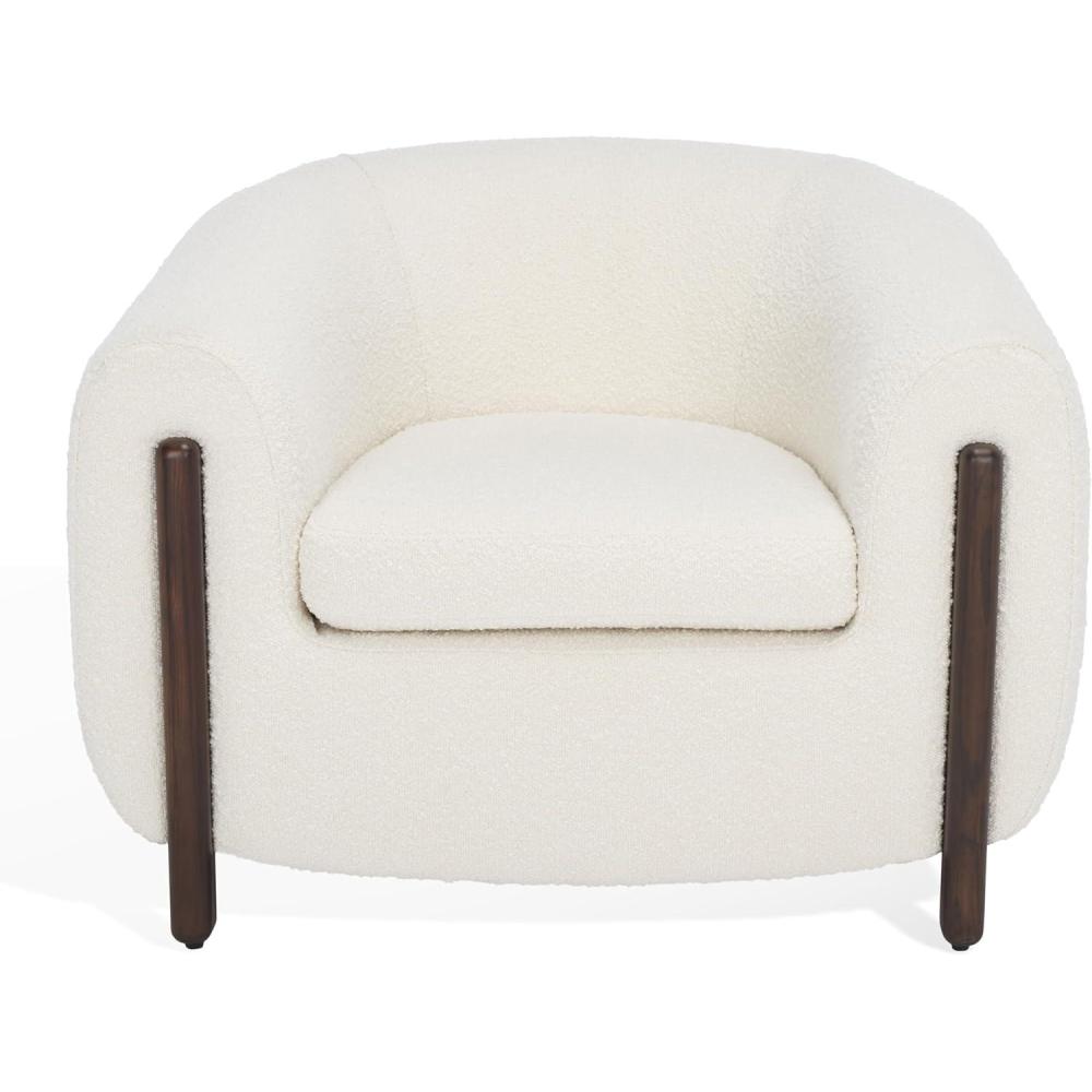 image:imageSAFAVIEH Couture Collection Westley IvoryDark Brown Boucle Barrel Back Accent Chair Fully Assembled