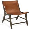 SAFAVIEH Couture Collection – Alanarose Tan & Natural Solid Teak Wood Accent Chair, Modern Sling Style, Leather Seat, Fully Assembled (SFV1903D)(Brown/Walnut)