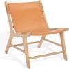 SAFAVIEH Couture Collection – Alanarose Tan & Natural Solid Teak Wood Accent Chair, Modern Sling Style, Leather Seat, Fully Assembled (SFV1903D)(Tan/Natural)