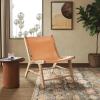 SAFAVIEH Couture Collection – Alanarose Tan & Natural Solid Teak Wood Accent Chair, Modern Sling Style, Leather Seat, Fully Assembled (SFV1903D)(Tan/Natural)