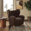 SAFAVIEH Couture Collection – Galloway Taupe Chenille Wingback Accent Chair, Upholstered Lounge Seating (SFV5139E)(Dark Brown/Natural)