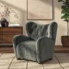 SAFAVIEH Couture Collection – Galloway Taupe Chenille Wingback Accent Chair, Upholstered Lounge Seating (SFV5139E)(Dark Green/Walnut)