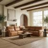SAFAVIEH Couture Collection – Gretel Brown Top Grain Leather L-Shaped Sectional, Fully Assembled Corner Sofa with Wood Accents (SFV2414A)(Brown)