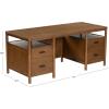 SAFAVIEH Couture Collection – Jaylessa Natural & Black Wood 4-Drawer Desk, Modern Storage Writing Table with Metal Accents (SFV4230A)(Medium Oak/Black)