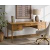 SAFAVIEH Couture Collection – Makala Wood 5-Drawer Desk with Gold Accents, Modern Writing Table with Storage (SFV4232A)(Natural/Gold)