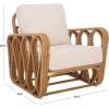 SAFAVIEH Couture Collection – Malina Natural Rattan Pole & White Cushion Accent Chair, Fully Assembled Woven Lounge Chair for Living Room, Bedroom or Sunroom (CWK3028A)(Natural/White)