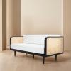 SAFAVIEH Couture Collection – Petroski French Cane Sofa, Black Wood Frame with Natural Rattan Sides, Modern Design (DUP1007A)(Black/Natural)