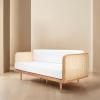 SAFAVIEH Couture Collection – Petroski French Cane Sofa, Black Wood Frame with Natural Rattan Sides, Modern Design (DUP1007A)(Natural)