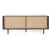 SAFAVIEH Couture Collection – Petroski French Cane Sofa, Black Wood Frame with Natural Rattan Sides, Modern Design (DUP1007A)(Walnut/Natural)