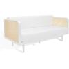 SAFAVIEH Couture Collection – Petroski French Cane Sofa, Black Wood Frame with Natural Rattan Sides, Modern Design (DUP1007A)(White/Natural)