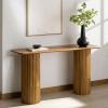 SAFAVIEH Couture Collection – Treyshawn Walnut Solid Wood Console Table, Rectangular Fluted Base Accent (SFV6411A)(Walnut)