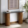 SAFAVIEH Couture Collection – Treyshawn Walnut Solid Wood Console Table, Rectangular Fluted Base Accent (SFV6411A)(Walnut/Black)