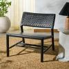 SAFAVIEH Couture Collection – Valdina Black Woven Leather Accent Chair, Low Profile Design, Solid Wood Frame, Fully Assembled (SFV1904A)(Black/Black)