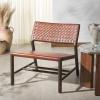 SAFAVIEH Couture Collection – Valdina Black Woven Leather Accent Chair, Low Profile Design, Solid Wood Frame, Fully Assembled (SFV1904A)(Brown/Walnut)