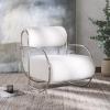 SAFAVIEH Couture Collection Bethann White Corduroy/Silver Metal Frame Accent Chair (Fully Assembled)