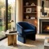 SAFAVIEH Couture Collection Susie Navy Velvet Barrel Back Accent Chair (Fully Assembled)(Navy)