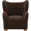 SAFAVIEH Couture Collection – Galloway Taupe Chenille Wingback Accent Chair, Upholstered Lounge Seating (SFV5139E)(Dark Brown/Natural)