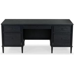 SAFAVIEH Couture Collection – Ariella Black Oak Wood 5-Drawer Desk, Modern Storage Writing Table with Iron Accents (SFV4223A)(Black)