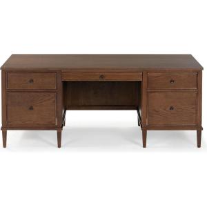 SAFAVIEH Couture Collection – Ariella Black Oak Wood 5-Drawer Desk, Modern Storage Writing Table with Iron Accents (SFV4223A)(Walnut)