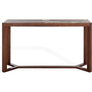 SAFAVIEH Couture Collection – Bernardi Walnut & Brown Marble Top Console Table with Solid Wood Base, Modern Accent Entryway Table (SFV9745B)(Walnut/Brown)