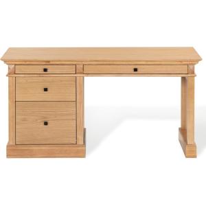 SAFAVIEH Couture Collection – Francesco Walnut Wood 4-Drawer Desk with Brass Accents, Modern Writing Table with Storage (SFV4239A)(Natural/Black)