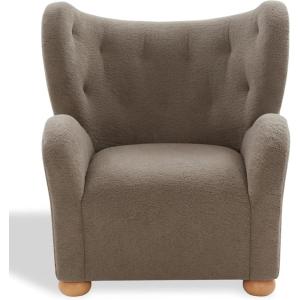 SAFAVIEH Couture Collection – Galloway Taupe Chenille Wingback Accent Chair, Upholstered Lounge Seating (SFV5139E)(Brown/Natural)