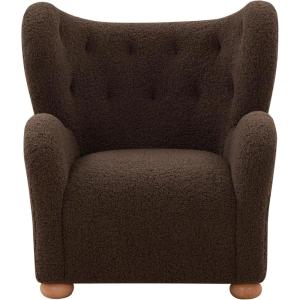 SAFAVIEH Couture Collection – Galloway Taupe Chenille Wingback Accent Chair, Upholstered Lounge Seating (SFV5139E)(Dark Brown/Natural)