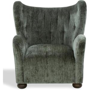 SAFAVIEH Couture Collection – Galloway Taupe Chenille Wingback Accent Chair, Upholstered Lounge Seating (SFV5139E)(Dark Green/Walnut)