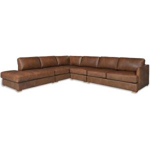SAFAVIEH Couture Collection – Gustav Dark Brown Top Grain Leather Corner Sectional, Fully Assembled L-Shaped Sofa with Wood Legs (SFV2413A)(Dark Brown)