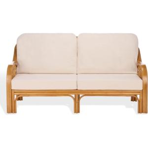 SAFAVIEH Couture Collection – Isaias Rattan Loveseat, Fully Cushioned Two-Seat Sofa with Removable Performance Linen Cushions, Coastal Boho Living Room Seating (CWK4003A)(Natural)