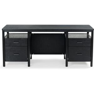 SAFAVIEH Couture Collection – Jaylessa Natural & Black Wood 4-Drawer Desk, Modern Storage Writing Table with Metal Accents (SFV4230A)(Black)
