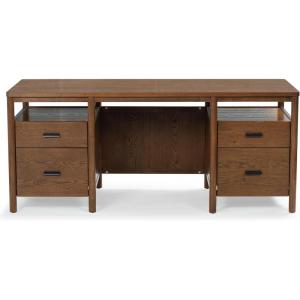 SAFAVIEH Couture Collection – Jaylessa Natural & Black Wood 4-Drawer Desk, Modern Storage Writing Table with Metal Accents (SFV4230A)(Medium Oak/Black)