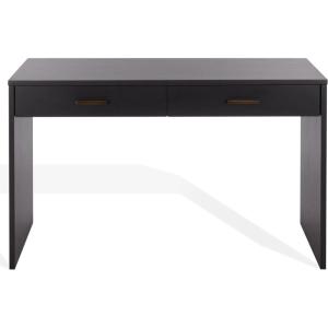 SAFAVIEH Couture Collection – Jessey Black Wood 2-Drawer Desk with Brass Accents, Modern Writing Table with Storage (SFV4236A)(Black/Brass)