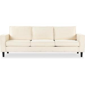SAFAVIEH Couture Collection – Kalyna 3.5 Seater Sofa – Grey, Modern Upholstered Polyester Fabric Couch with Square Arms & Tapered Legs (SFA2007B)(Creme)