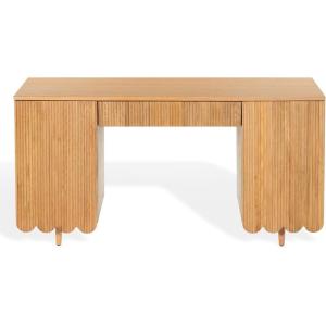 SAFAVIEH Couture Collection – Kristy Natural Fluted Wood Desk, Modern Writing Table with Textured Design (SFV4251A)(Natural)