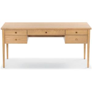 SAFAVIEH Couture Collection – Makala Wood 5-Drawer Desk with Gold Accents, Modern Writing Table with Storage (SFV4232A)(Natural/Gold)