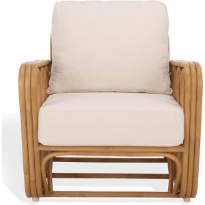 SAFAVIEH Couture Collection – Malina Natural Rattan Pole & White Cushion Accent Chair, Fully Assembled Woven Lounge Chair for Living Room, Bedroom or Sunroom (CWK3028A)(Natural/White)