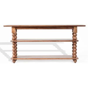 SAFAVIEH Couture Collection – Norbert Brown Solid Wood 2 Shelf Console Table, Entryway Storage Table with Turned Legs (SFV5795A)(Brown)