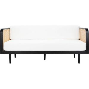 SAFAVIEH Couture Collection – Petroski French Cane Sofa, Black Wood Frame with Natural Rattan Sides, Modern Design (DUP1007A)(Black/Natural)