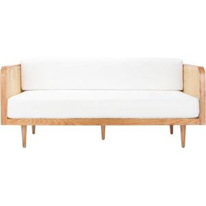 SAFAVIEH Couture Collection – Petroski French Cane Sofa, Black Wood Frame with Natural Rattan Sides, Modern Design (DUP1007A)(Natural)