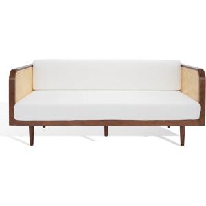 SAFAVIEH Couture Collection – Petroski French Cane Sofa, Black Wood Frame with Natural Rattan Sides, Modern Design (DUP1007A)(Walnut/Natural)