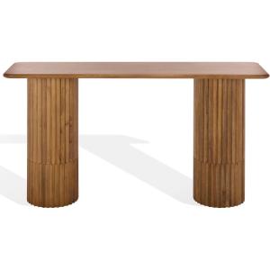 SAFAVIEH Couture Collection – Treyshawn Walnut Solid Wood Console Table, Rectangular Fluted Base Accent (SFV6411A)(Walnut)