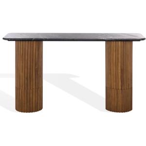 SAFAVIEH Couture Collection – Treyshawn Walnut Solid Wood Console Table, Rectangular Fluted Base Accent (SFV6411A)(Walnut/Black)