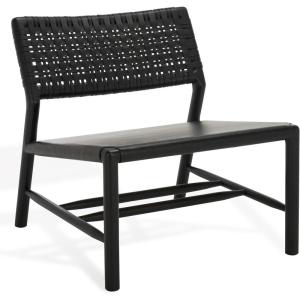 SAFAVIEH Couture Collection – Valdina Black Woven Leather Accent Chair, Low Profile Design, Solid Wood Frame, Fully Assembled (SFV1904A)(Black/Black)