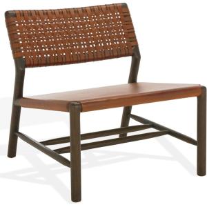 SAFAVIEH Couture Collection – Valdina Black Woven Leather Accent Chair, Low Profile Design, Solid Wood Frame, Fully Assembled (SFV1904A)(Brown/Walnut)